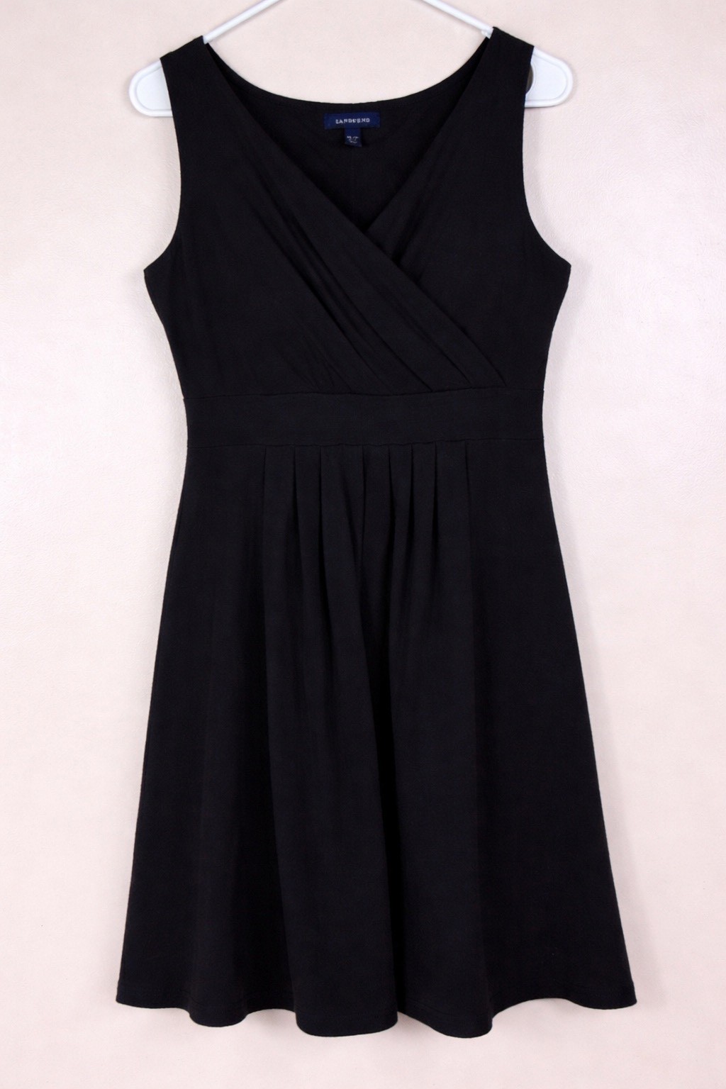 Lands End Women's Size M/P 10 12 Black Pleated Tank Dress Knee Faux Wrap