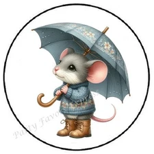 MOUSE WITH UMBRELLA FALL AUTUMN ENVELOPE SEALS LABELS STICKERS PARTY FAVORS