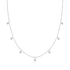 0.25 ct. t.w. Bezel-Set Diamond Drop Station Necklace in Sterling Silver
