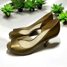 Via Spiga Platinum Gold Peep Toe Platform Heel Size 7M Patent Leather