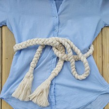 Cotton Braided Belt, Macrame Fringe Waist Belt Thick Rope Tassel Woven Wrap Sash