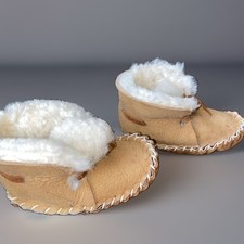 Baby Slippers Fur Moccasins Infant Suede Shearling Booties Brown 5" Long