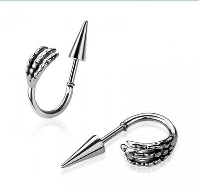 Claw spike silver hoops or ear jackets