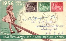 Nouvelle Zélande, New Zealand cover 1956 to USA special cancel Health Stamps