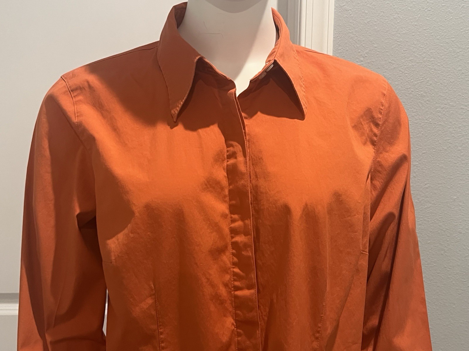 Talbots Stretch Orange Solid Long Sleeve Button D… - image 2