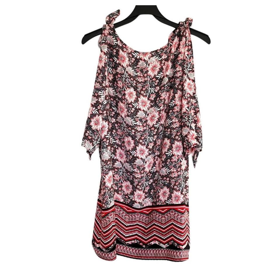 Vestido Bebop Para Mujer 1X Floral Hombro Frío Mangas Corbata Dobladillo Geométrico Ligero Foto 4 de 4