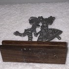 Pewter Peltro Italy Boy Girl Red Hat Blue Flower Wooden Base 3.75"H — photo 4