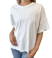 LOEWE Vintage Anagram Logo White T-shirt Top XS Cotton Short Sleeve Asymmetry