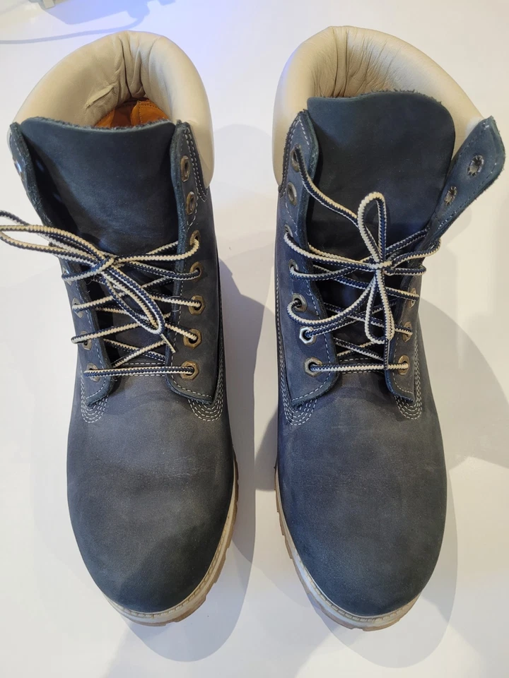 Timberland Bleu et beige chaussure full cuir nubuck 44 collector vintage boots - Photo 2/4