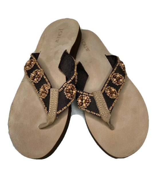 J.Crew Flip Flops Brown with Beads Gently Used Womens Size 6 EUC | eBay