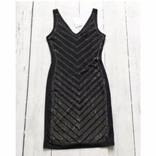 Carmen Marc Valvo NWT Little Black Sparkly Dress Studded Short Small Stretchy