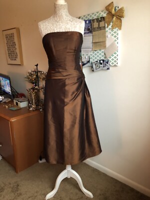 NEW B2 Tea Length Dress Taffeta Espresso Brown Size 10 B9084 Prom Bridesmaid  NEW | eBay