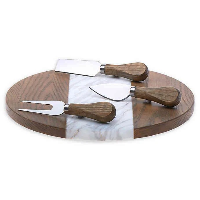 Libbey Prologue 15" Handmade Wood Marble Lazy Susan Table Centerpiece - Image 2 of 3