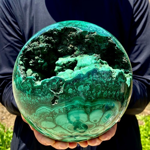 15.9LB Rare Natural Malachite Quartz Hand Carved Sphere Crystal Healing