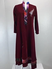 Fatima Garments Dress Sz Medium Womens Red Velvet Embroidered Ethnic Artsy