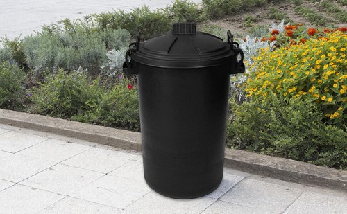Tapa de bloqueo con clip de cubo de basura negro 80L resistente jardín caballo alimentación almacenamiento cocina - Reino Unido - Imagen 23 de 34