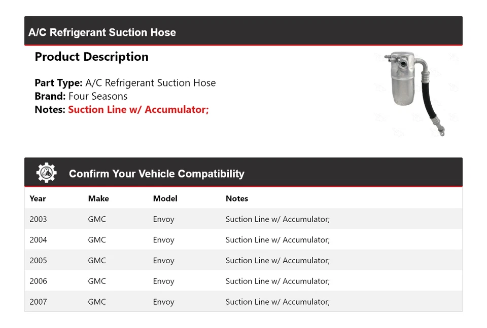 Manguera de succión de refrigerante aire acondicionado GMC Envoy 2003-2007 4 estaciones 2004 2005 2006 Foto 2 de 4