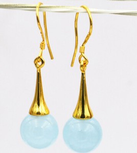 Authentic 10mm Multicolor Gems Dangle Gold Plated Hook Earrings Multiple Color Choices