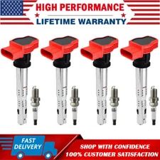 Set of 4 Ignition Coil Pack and Platinum Spark Plug For Audi A4 A5 TT Volkswagen