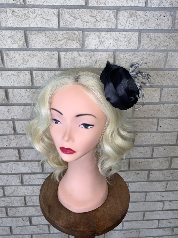 Taissa Lada Black Satin Flower Hair Black/White Speckled Ostrich