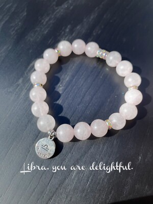 Libra Zodiac Charm Bracelet NWT CZ Silver Tone Rose Quartz Rhinestones