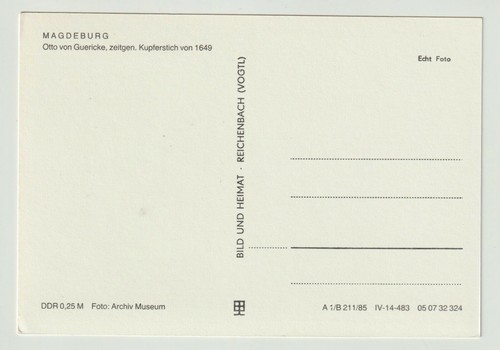 AK Magdeburg Otto von Guericke. zeitgen. Kupferstich von 1649; Bild Heimat 1985 - 第 2/2 張圖片