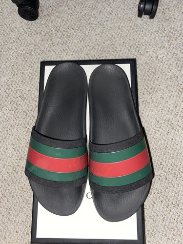 GUCCI Men's Web Rubber Slide Sandal In 