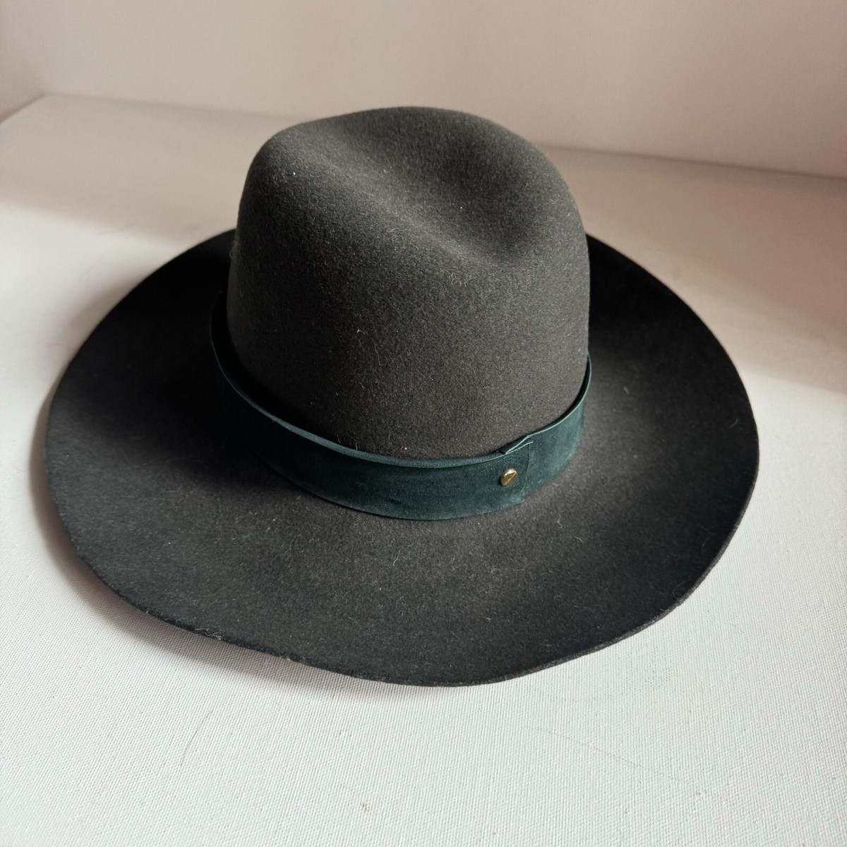 Janessa Leone Charcoal Gray Green Suede Band Wool Hat M | eBay