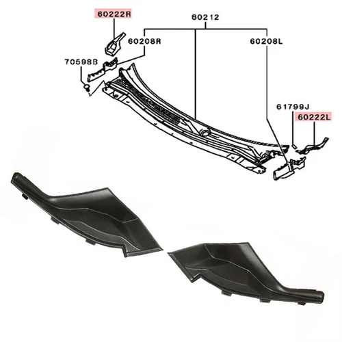 2PCS Front Wiper Side Cowl Extension Cover For Mitsubishi Outlander 2013-2020 - Picture 6 of 12