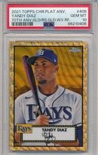 2021 TOPPS CHROME PLATINUM GOLD WAVE REFRATOR YANDY DIAZ 22/50 #408 PSA 10 POP 1