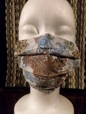 BROWN/BLUE PAISLEY Homemade Face Mask, cotton, nose wire, adult..READ DESCRIP 