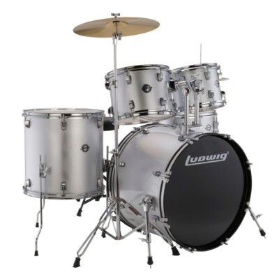 Ludwig LC17015 Accent Fuse 5-Piece Complete Drum Set, Silver Foil