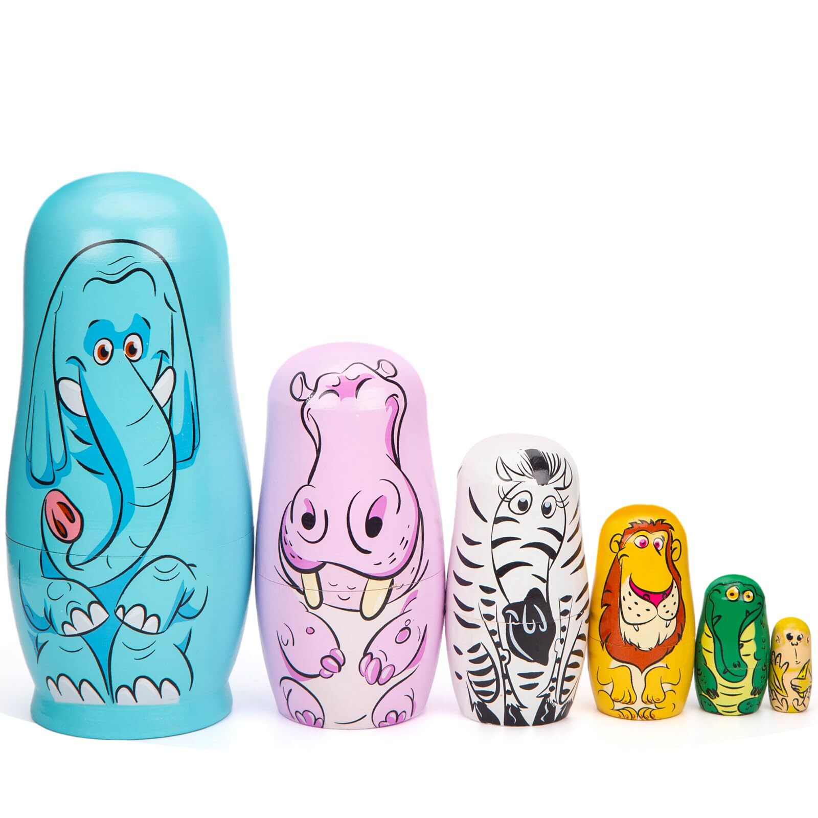 6PCS Russian Nesting Dolls, Matryoshka Doll Stacking Dolls Wooden Animal Nest...