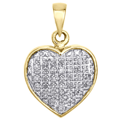 10K Yellow Gold Pave Set Diamond Mini Domed Heart Pendant 0.75'' Charm 0.10 CT.