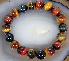 Natural 10mm Multicolor Tiger's Eye Round Gemstone Beads Stretch Bracelet 7.5''
