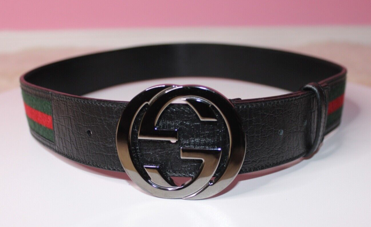 Gucci GG Black Leather Belt with Silver Hardware Size 80-image