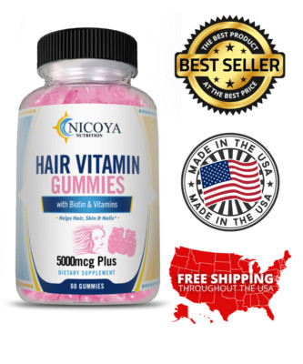 Hair Gummy Vitamins For Faster, Stronger, Healthier Hair Growth 5000mcg PLUS!