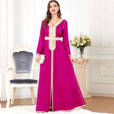 green emerald velvet dress Pulcykp Muslim Women Dress Abaya Morocco Caftan Dubai Lace-Up Big Swing  Party Kaftan Solid Dresses Dark Brown S at Amazon Women's Clothing store