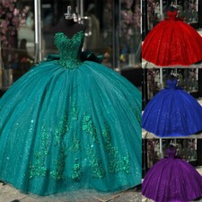 Princess Glitters Quinceanera Dresses with Big Bow Sweet 15 16 Prom Ball Gowns