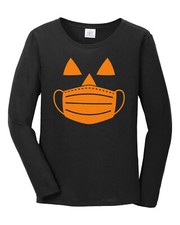 Jack O' Lantern Pumpkin with Mask Halloween Costume Women's Long Sleeve T-Shirt