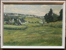 Oil Painting Houses Village in Landscape Nature Green Meadow Frame Unsigned Oil