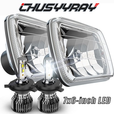2x H6054 H6014 7X6‘’ Halo LED Headlights Lamps H4 Conversion Assembly Set Clear