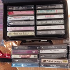 Collection of 30 Different Country Music Audio Cassette Tapes and case
