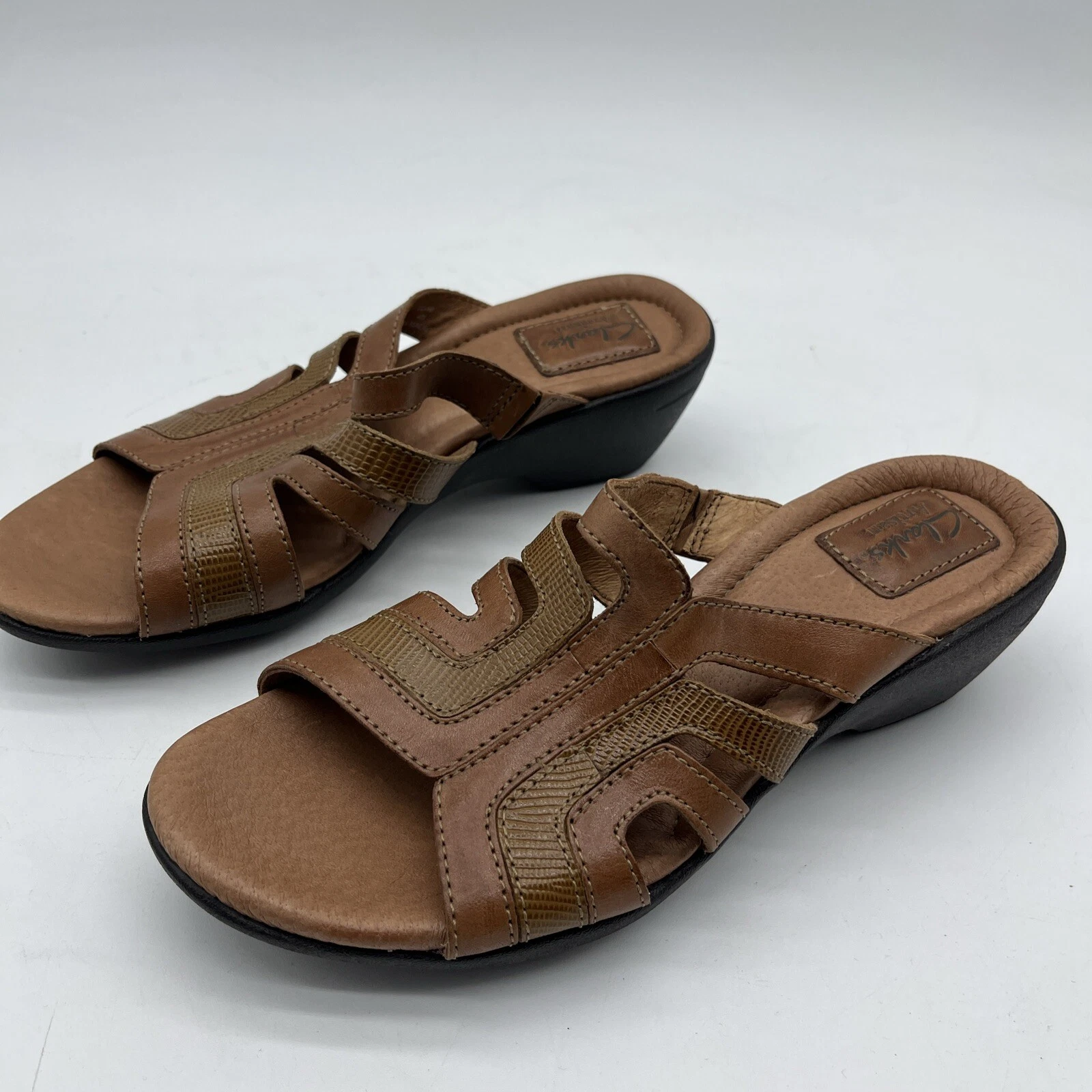 Sandali Clarks Artisan donna taglia 7 N marroni slide pelle regolabili tacco piatto