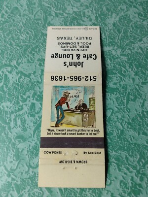 Vintage Matchbook Collectible Ephemera B30 dilley Texas John's Cafe and lounge