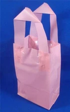 100 Qty. Pink Frosted Design Plastic Retail Shopping Bags w/ Handles 5" x 3" x7"