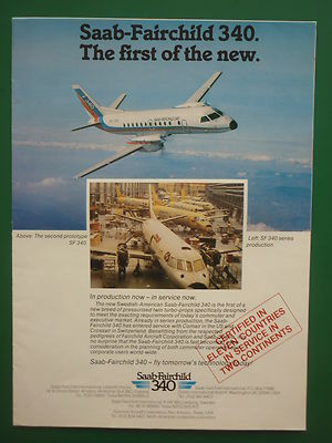 8/1984 PUB FLUGZEUG SAAB FAIRCHILD 340 FLUGZEUG SF 340 SERIE PRODUKTION COMAIR ANZEIGE