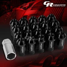 JDM BLACK 20PCS M12X1.25 25MM OD 50MM TALL OPEN END ALUMINUM LUG NUTS+ADAPTER
