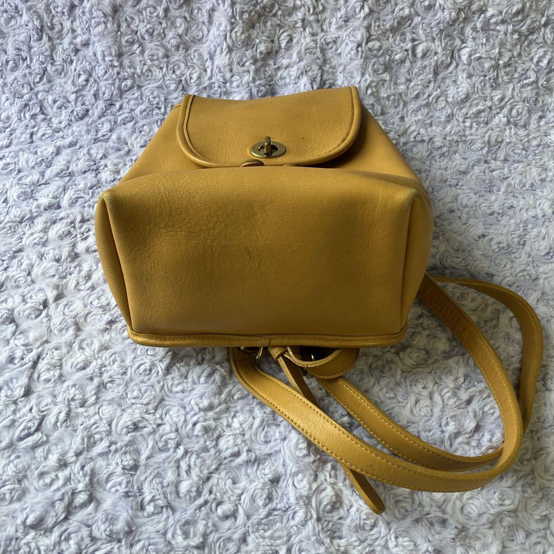 Old Coach 9960 Backpack Bag Yellow Cowhide Turnlock Vintage Used