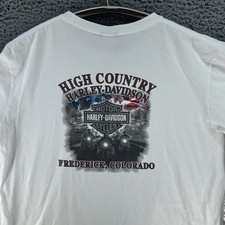 Harley Davidson High Country L/S Shirt Frederick Colorado 2XL White Biker Grunge